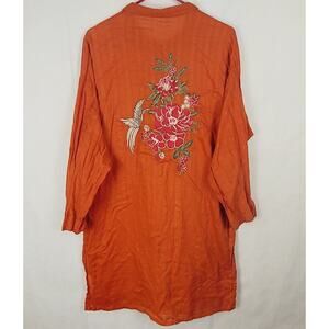 Limelight Pakistani orange large floral embroidery shirt dress size M Boho